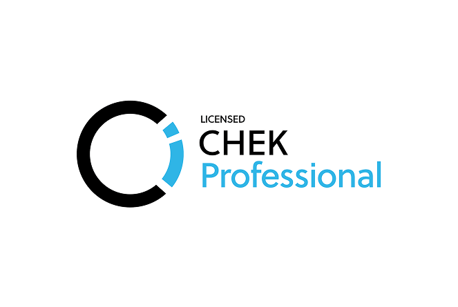 Licensed CHEK Professional logo with circular black and blue emblem and text.